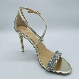 Jewel Badgley Mischka Nanna Strappy Evening Heel Sandal Gold Womans Shoe SZ 9.5M